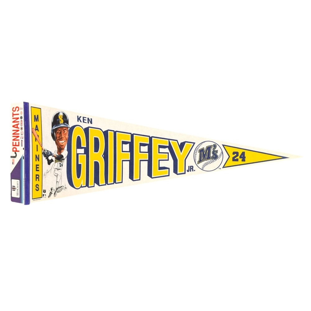 Vintage WinCraft Ken Griffey Jr Seattle Mariners Pennant Caricature Blue 1989